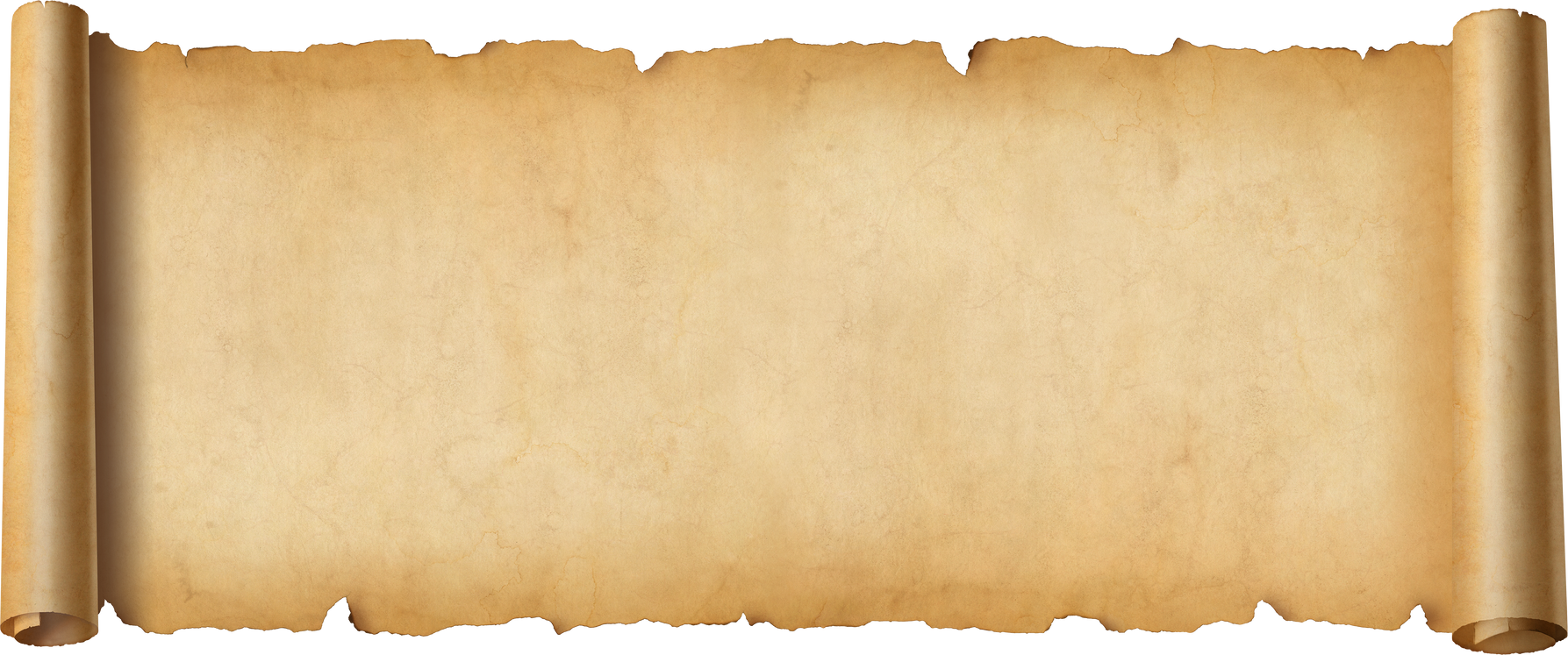 Old paper horizontal banner. Parchment scroll isolated on white