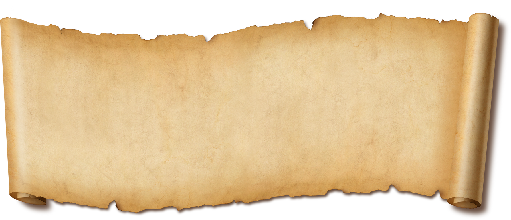 Old paper horizontal banner. Parchment scroll isolated on white with shadow